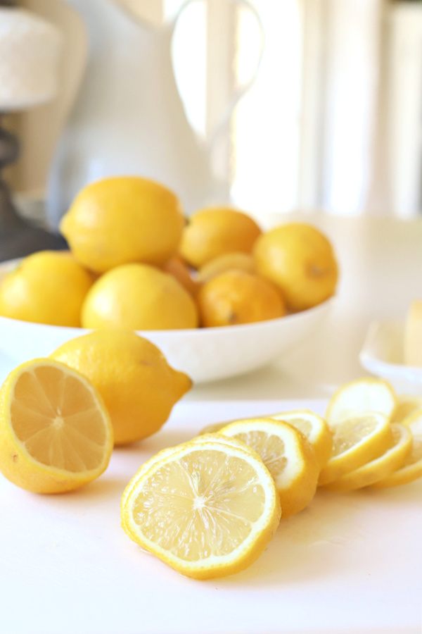 Lemons for lavender lemonade. Slice extra to toss in the pitcher or individual glasses.