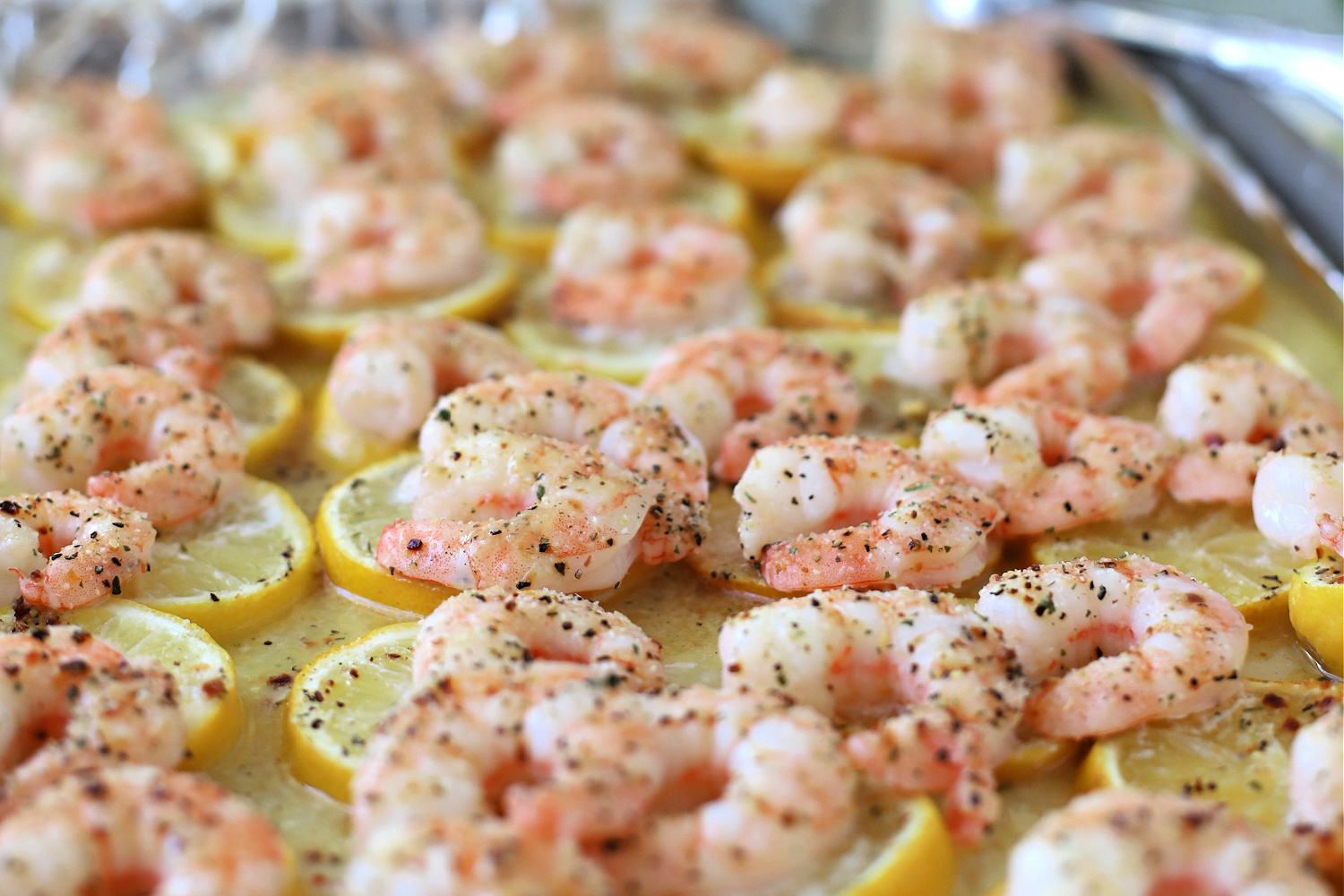 Baked one pan lemon shrimp just from the oven.