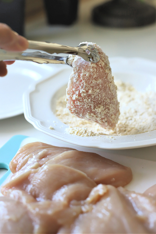 coating chicken breast with panko and cracker crumbs