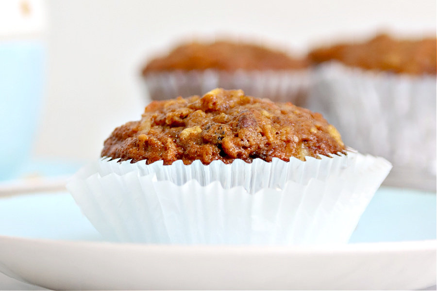 perfect morning glory recipe muffin with carrot, apple, pineapple, coconut and raisins.