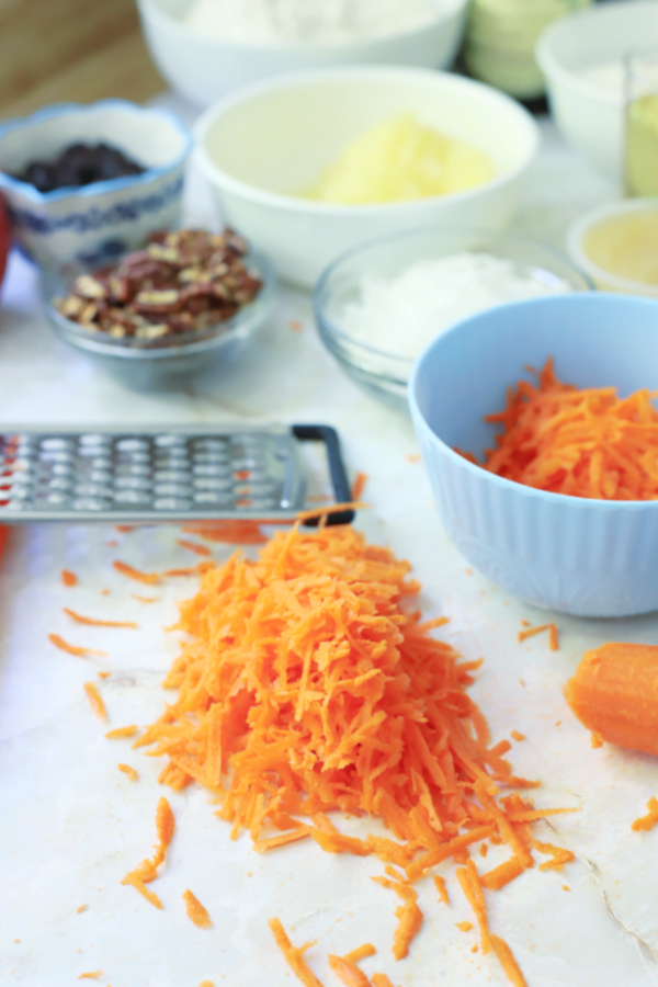 Grated carrots for morning glory muffins