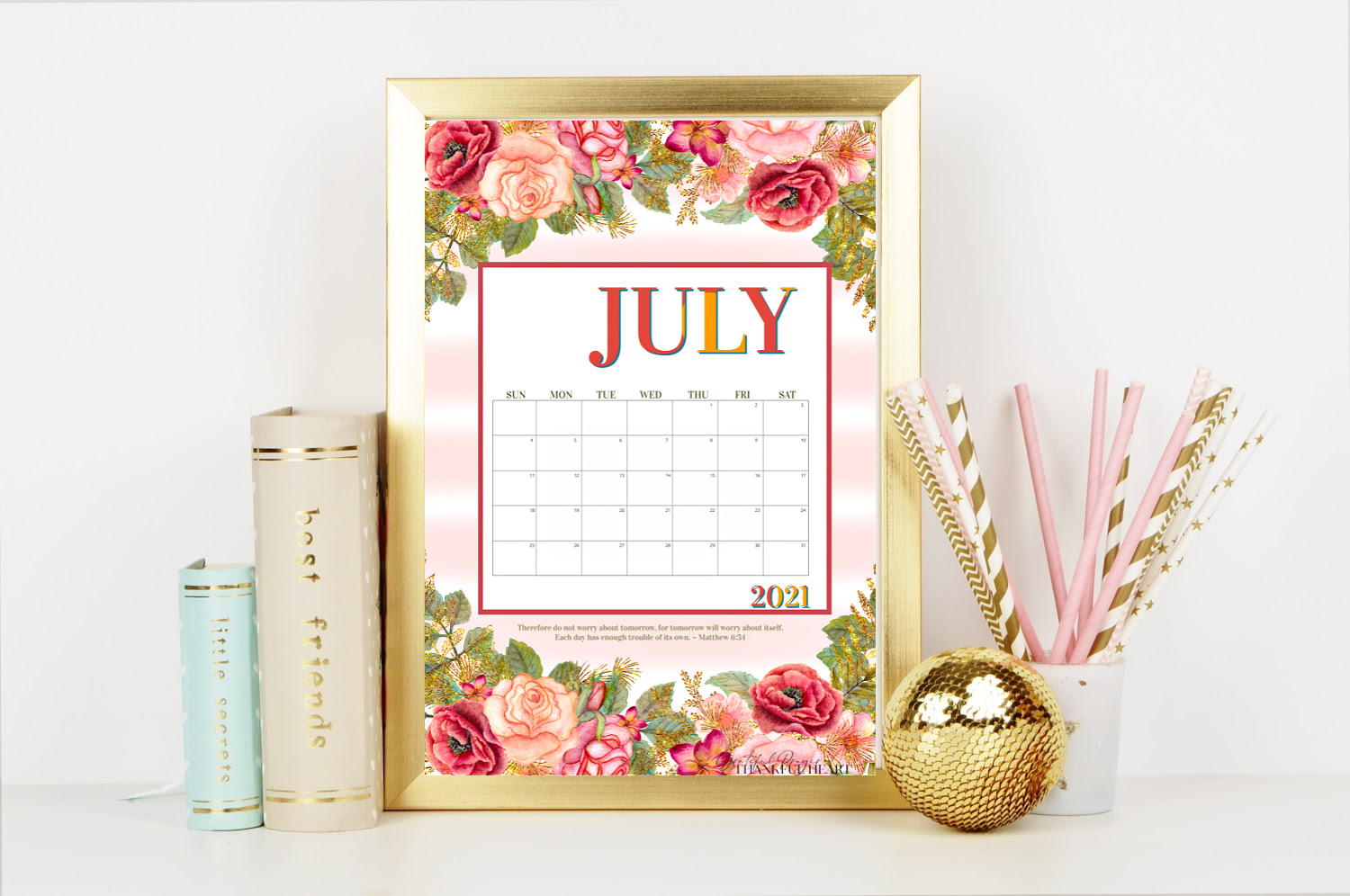 FREE July Calendar and weekly planner printables to keep you organized this summer. Pretty rose blossoms help welcome the month of July. A 2021 and blank version to use year after year. 