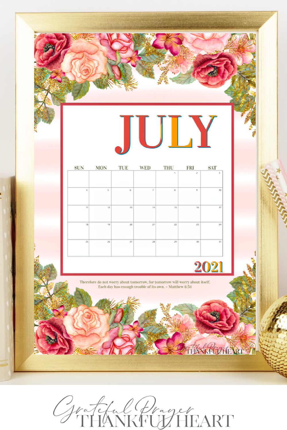 Stay organized with a pretty printable calendar of blooming rose blossoms to welcome the month of July. A 2021 and blank version for any year. 