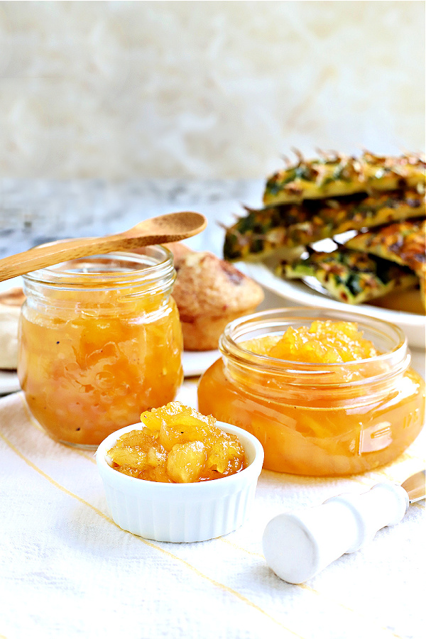 Jars of fresh pineapple jam