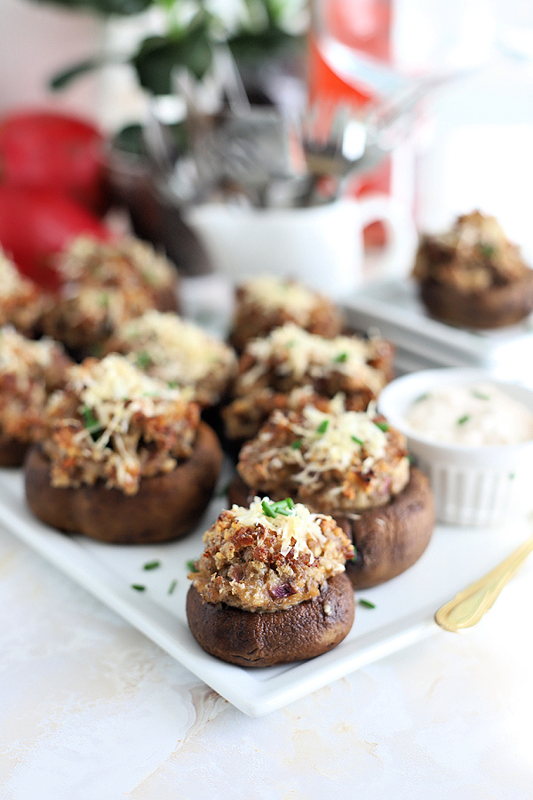 Perfect appetizer for holidays, sausage stuffed mushrooms are hearty & a party favorite. An easy recipe to serve on your charcuterie board.