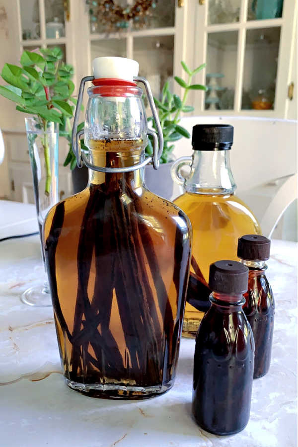 Homemade vanilla extract macerating with Vodka alcohol to bring out the flavor.