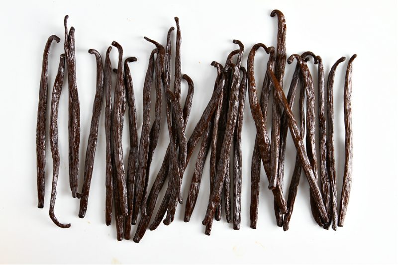 Vanilla beans used for making homemade vanilla extract.