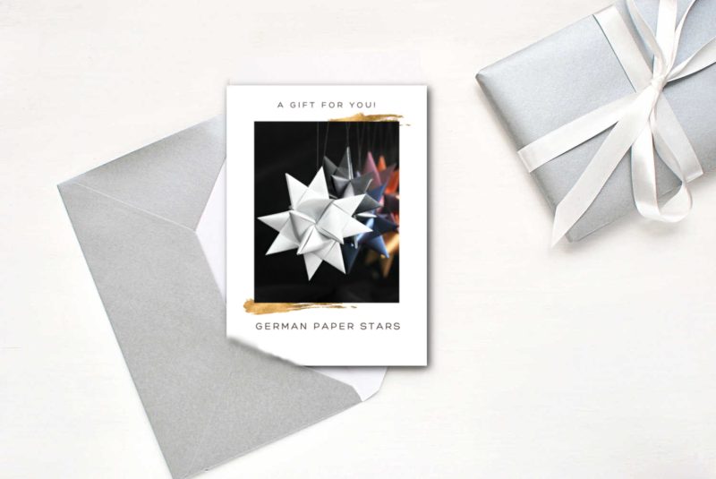 Folded paper stars make fantastic, unique gifts. Thoughtful handmade ornament from your hands & heart with a lovely German Star gift card.