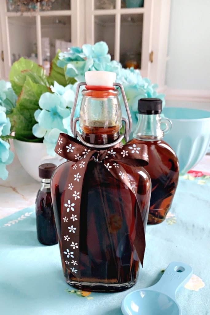 Homemade Vanilla Extract is an easy 2-ingredient recipe. Pour vodka over vanilla beans and wait for flavor to develop. Great gift for bakers.