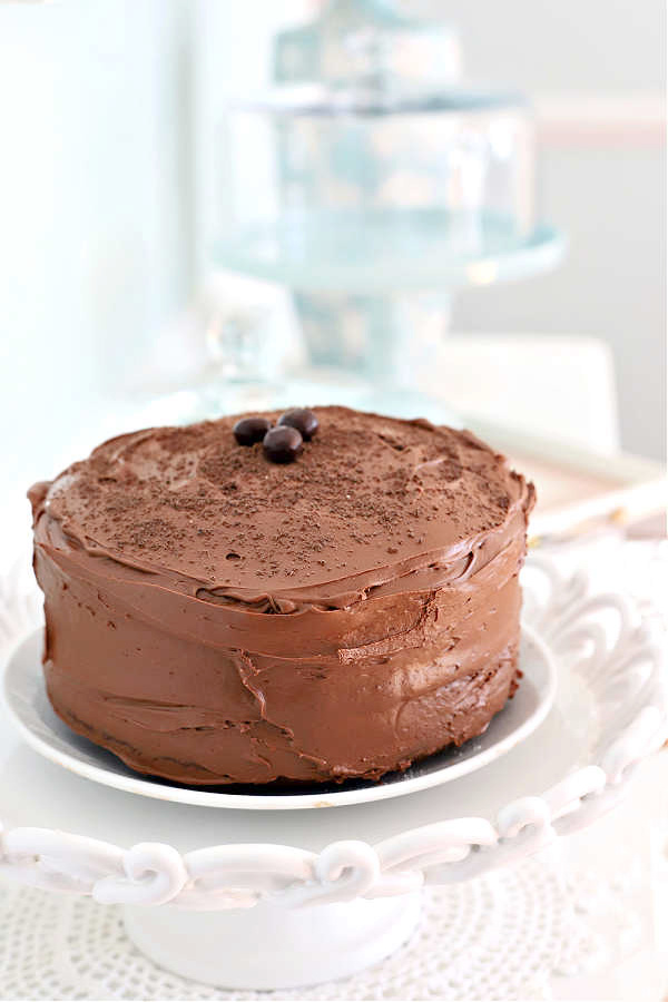 A beautiful frosted chocolate mocha cake.