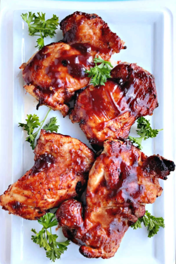 Easy recipe and how-to for cooking boneless, skinless BBQ Air Fryer Chicken Thighs.