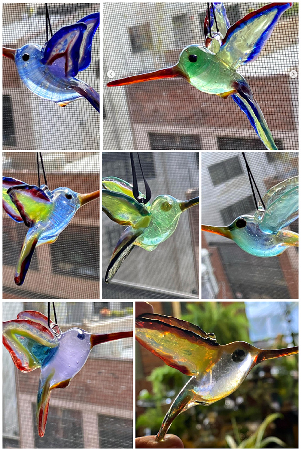 Eva E Glassworks hummingbird ornaments.