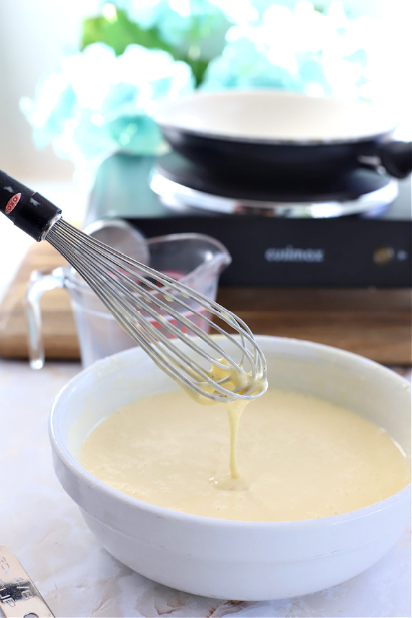 Homemade crepe batter for manicotti pasta.