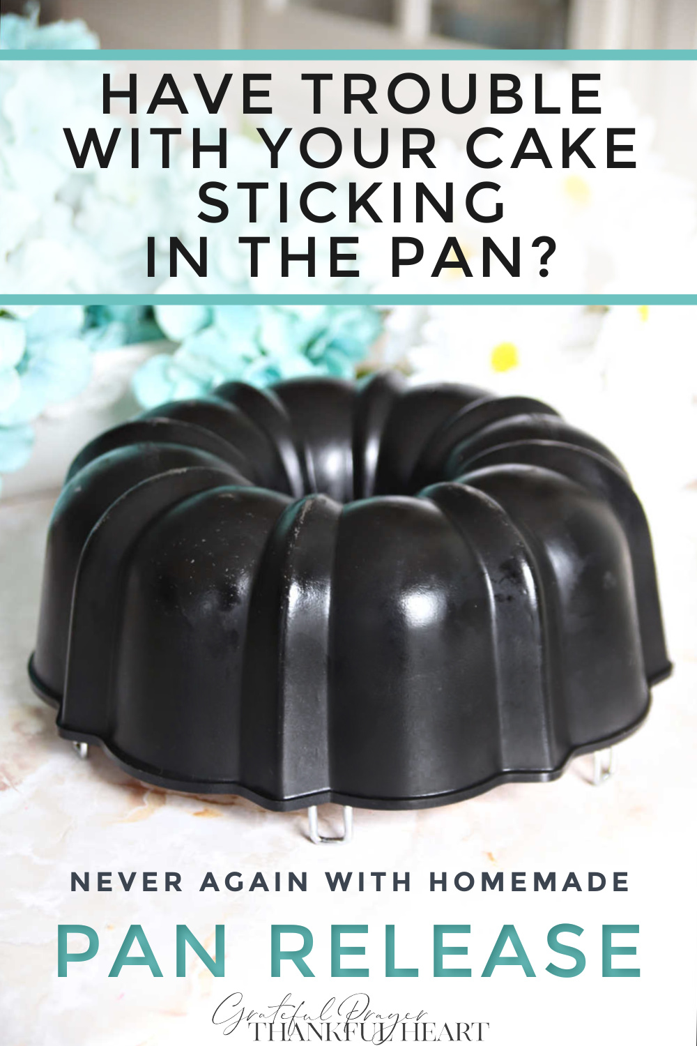 An easy 3-ingredients recipe for cake pan release so your Bundt and cakes pop right out with no sticking, breaking or cracking.
