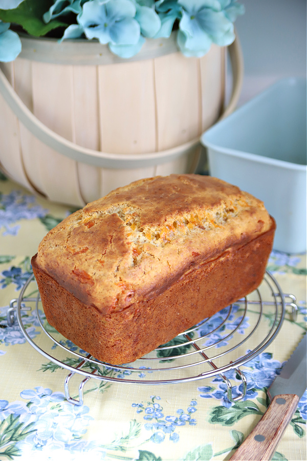 Cheesy cheddar and bacon quick bread with nutty and nutritious wheat germ is an easy recipe. Tasty side or sliced and toasted.