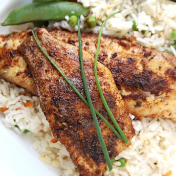 An easy recipe for how to make nutritious fish blackened tilapia cooked in an iron skillet, grill pan or baked with a spice and herb rub.