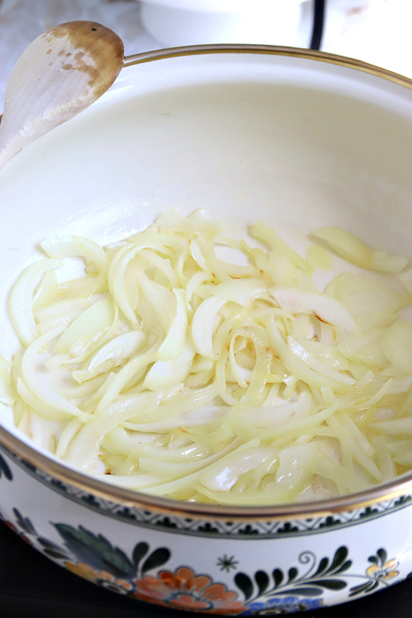 Sautéing onions for shrimp and corn chowder