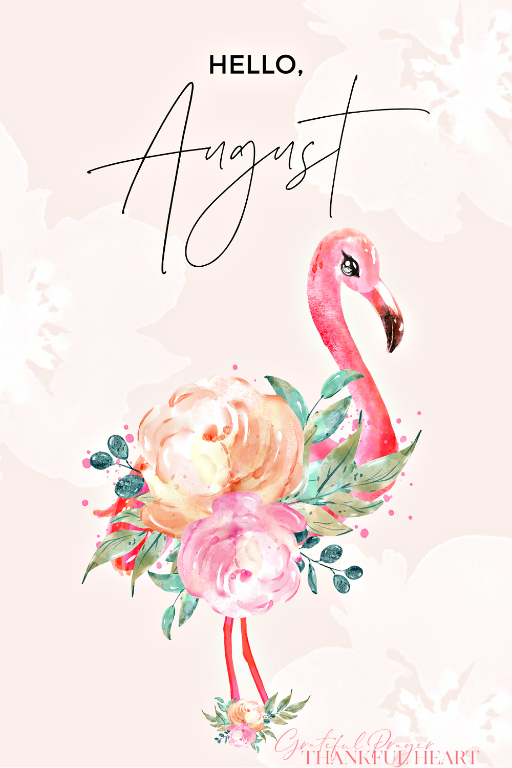 7 Free, Hello, August! flamingo planner printable pages include: August calendar, Daily Reflections, August Goals, Meal Planner, Bible Quiet Time page & bookmarks.