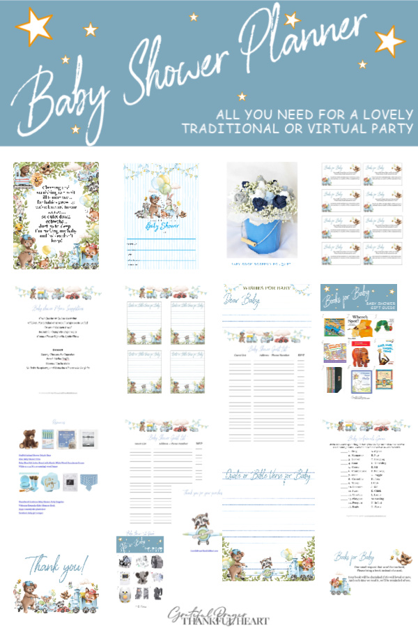 Forest theme baby shower ideas for hosting a traditional or virtual baby boy celebration. Print your own invitations, thank-you, Baby Books and Wishes for Baby cards. Perfect food ideas with easy recipes and a fun party game. Helpful planning guest and gift lists plus the sweetest table décor for boys and so much more!